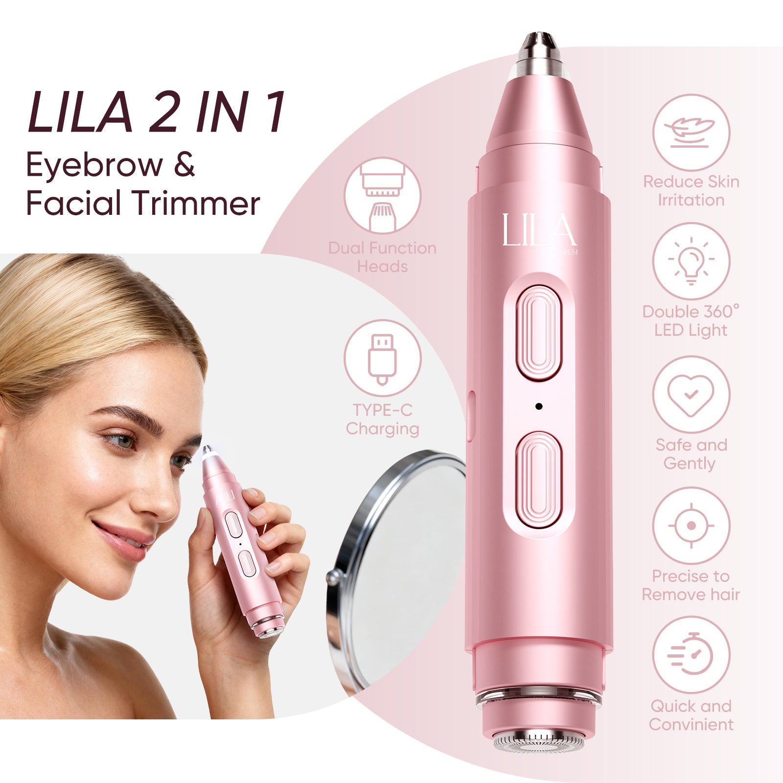 2 in 1 Portable Women Facial Shaver & Eyebrow Trimmer – Bloom T1